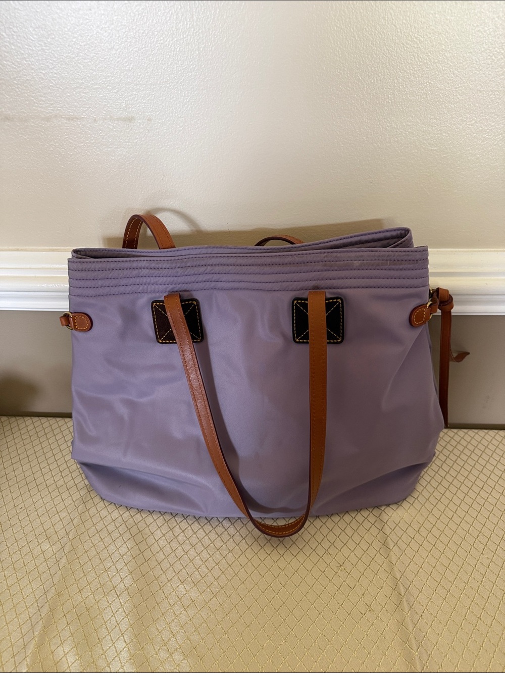 Lavender Tote Bag with Tan Straps